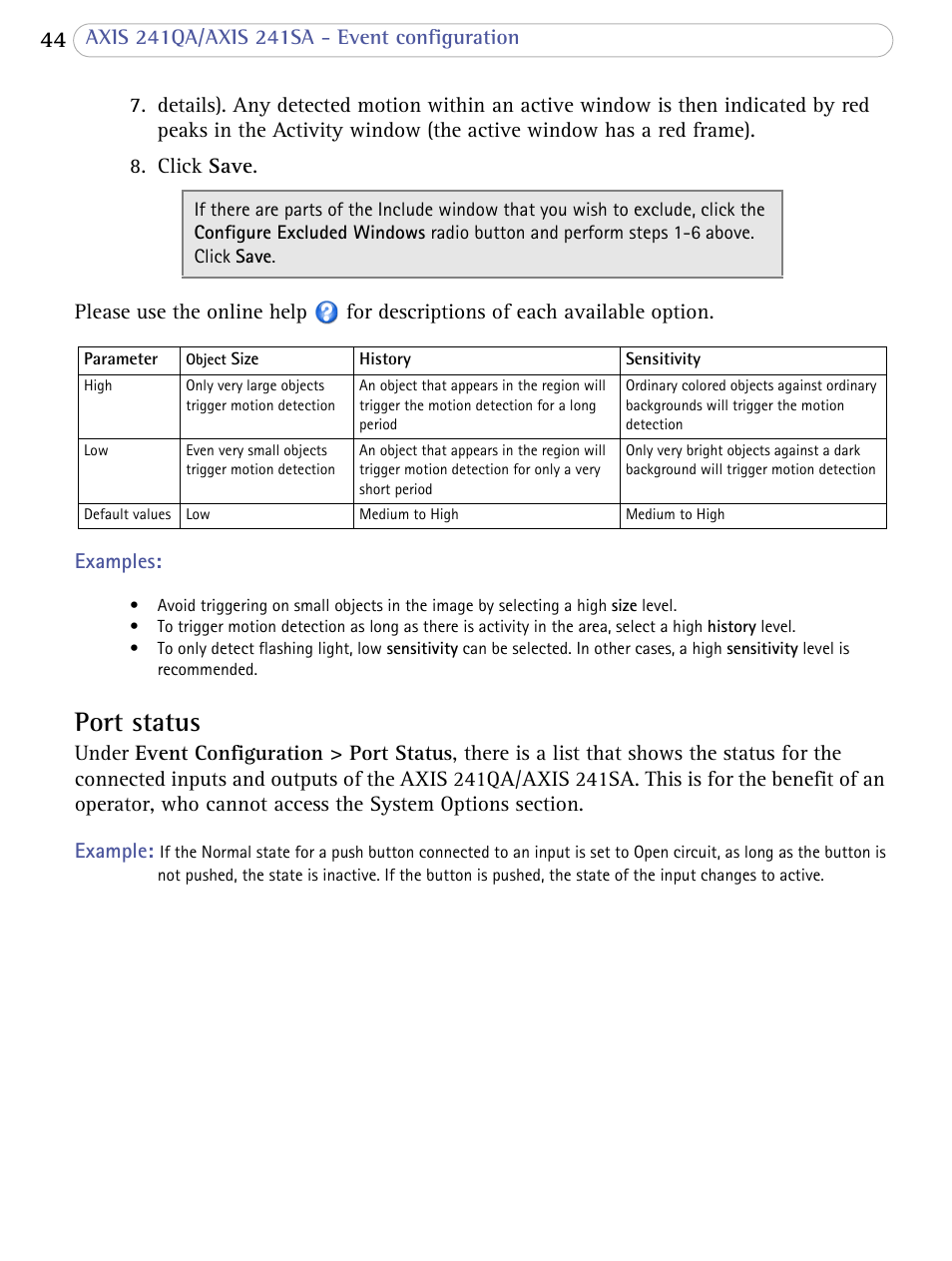 Port status | Axis Communications 241SA User Manual | Page 44 / 83