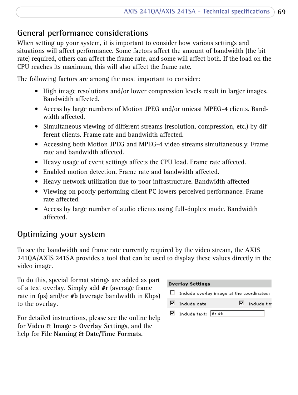 General performance considerations, Optimizing your system | Axis Communications 241SA User Manual | Page 69 / 83