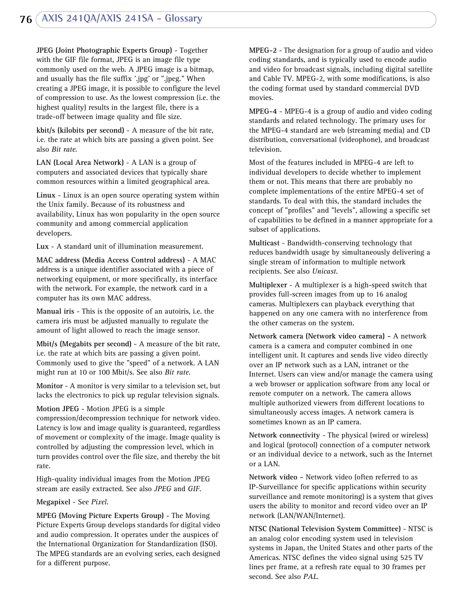Axis Communications 241SA User Manual | Page 76 / 83