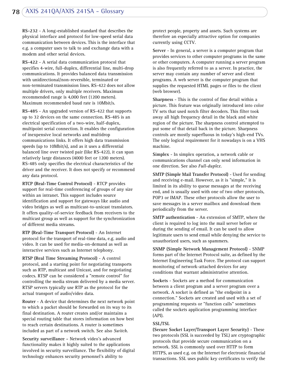 Axis Communications 241SA User Manual | Page 78 / 83