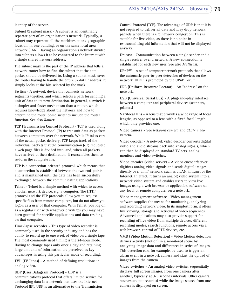 Axis Communications 241SA User Manual | Page 79 / 83