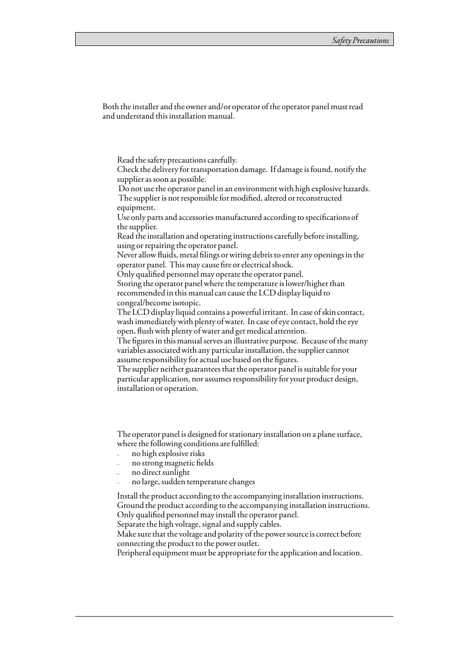 1 safety precautions, 1 general, 2 during installation | 1safety precautions | Beijer Electronics iX Panel K60 EN User Manual | Page 4 / 24