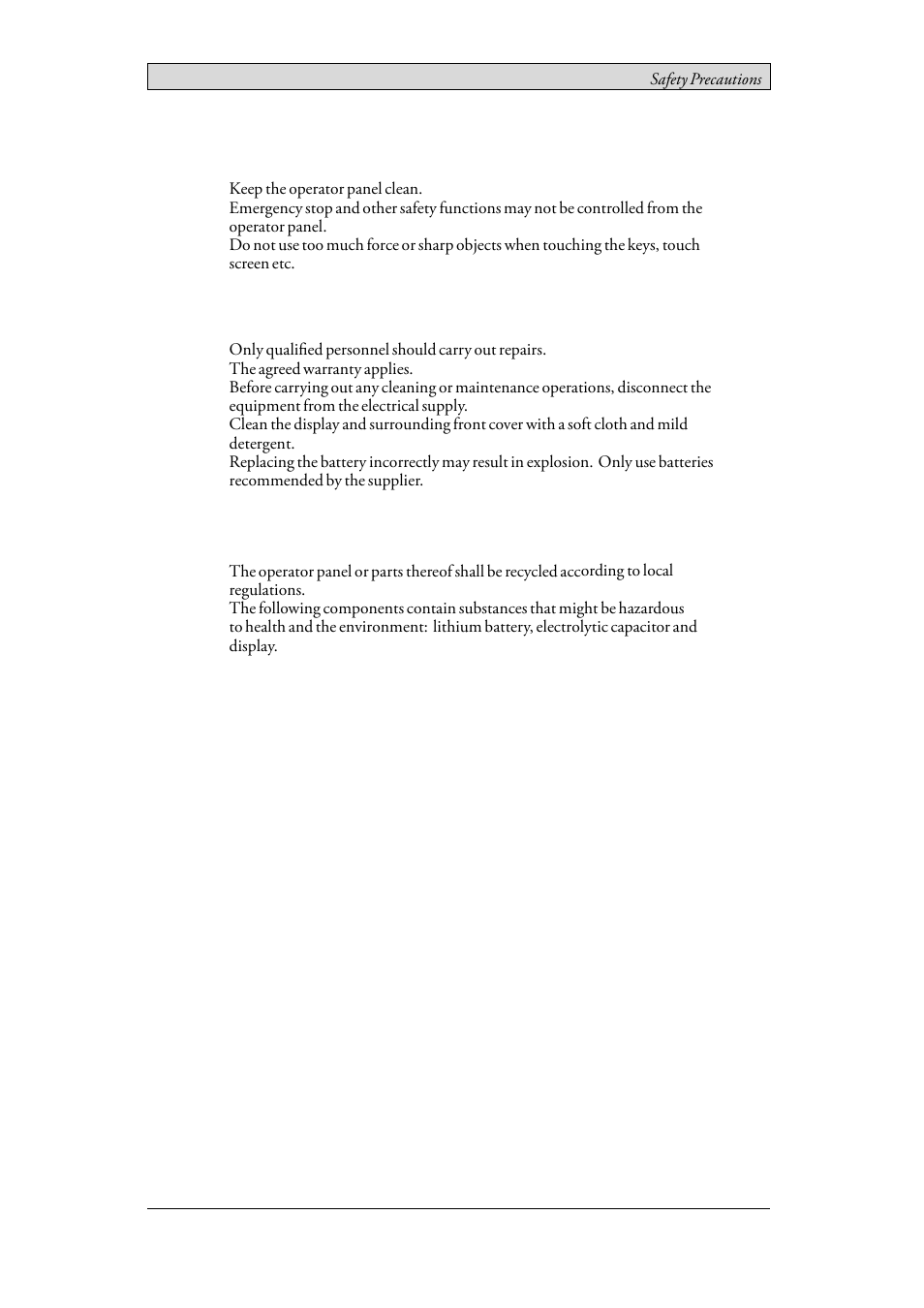 3 during use, 4 service and maintenance, 5 dismantling and scrapping | Beijer Electronics iX Panel T150 EN User Manual | Page 5 / 23
