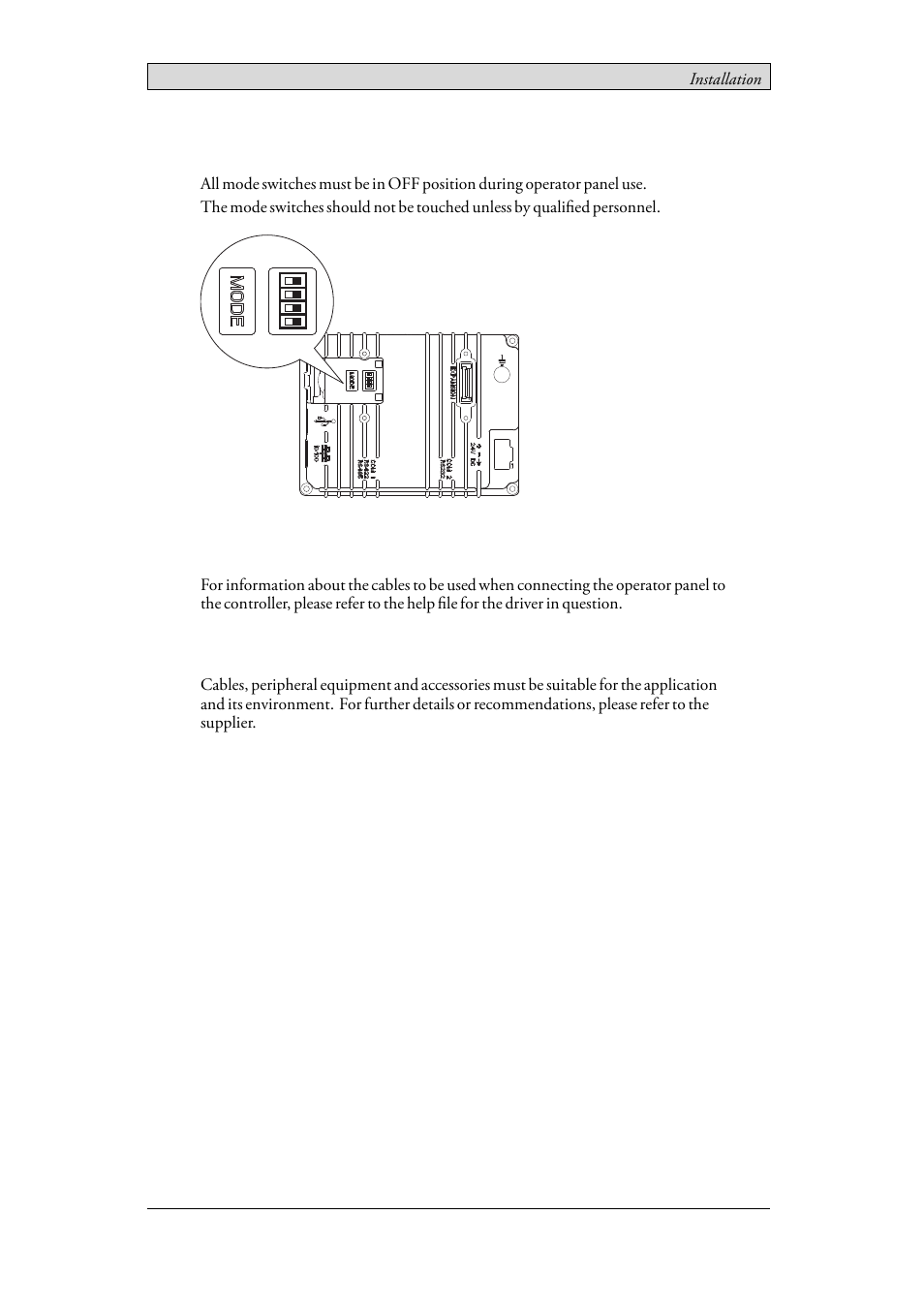 1 mode switches, 2 connections to the controller, 3 other connections and peripherals | Beijer Electronics iX Panel T40 EN User Manual | Page 9 / 23