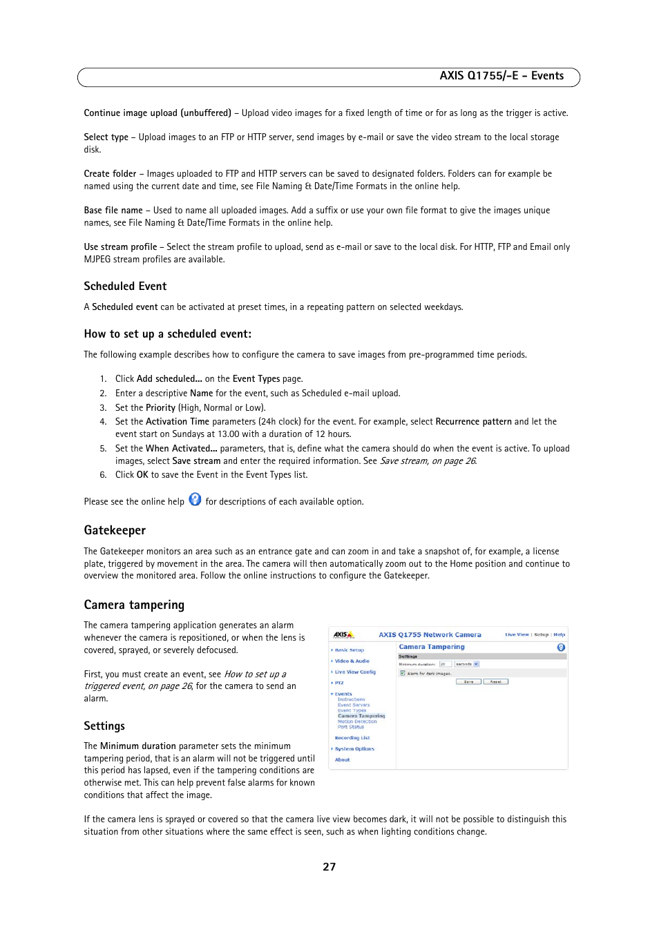 Gatekeeper, Camera tampering | Axis Communications AXIS Q1755-E User Manual | Page 27 / 59