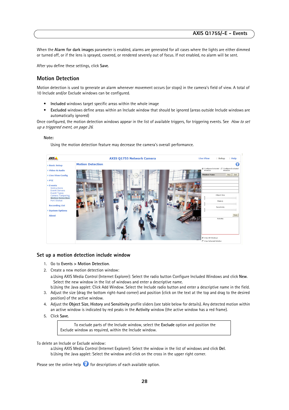 Motion detection | Axis Communications AXIS Q1755-E User Manual | Page 28 / 59