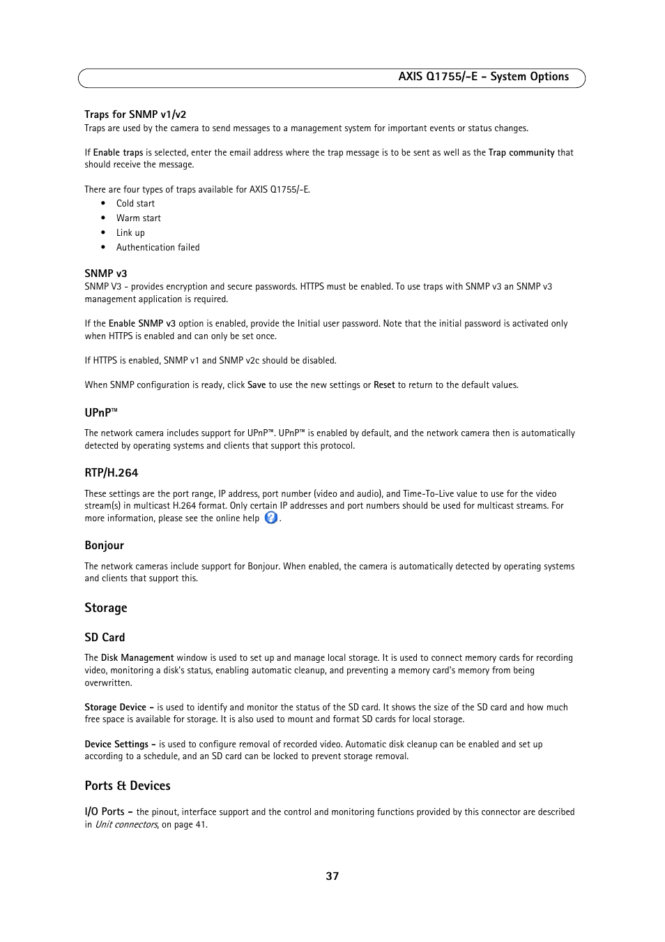 Storage, Ports & devices | Axis Communications AXIS Q1755-E User Manual | Page 37 / 59
