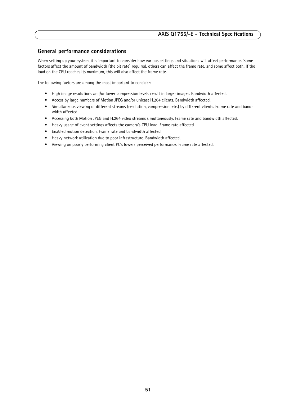 General performance considerations | Axis Communications AXIS Q1755-E User Manual | Page 51 / 59