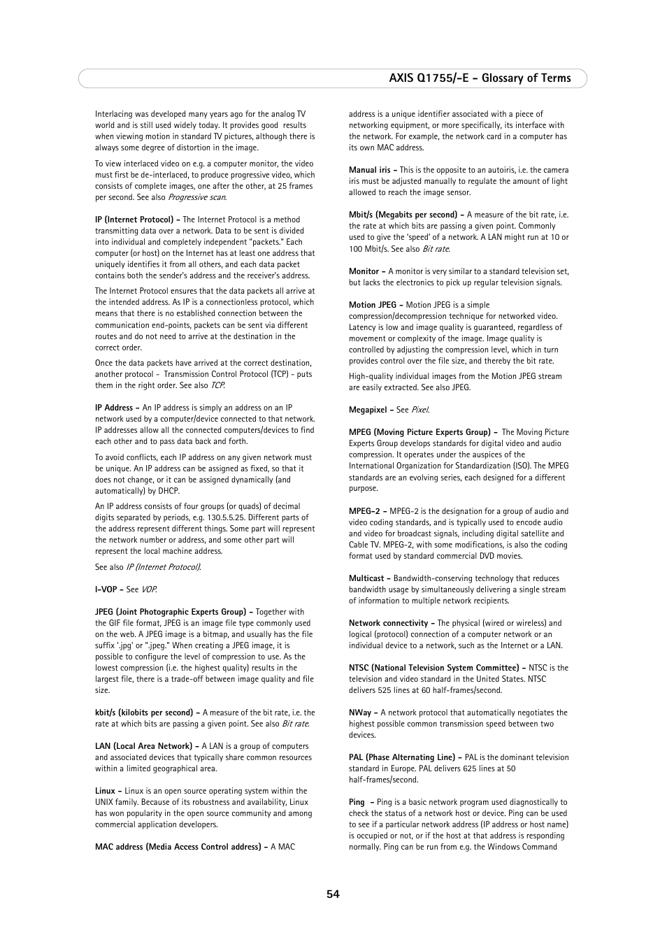 Axis Communications AXIS Q1755-E User Manual | Page 54 / 59