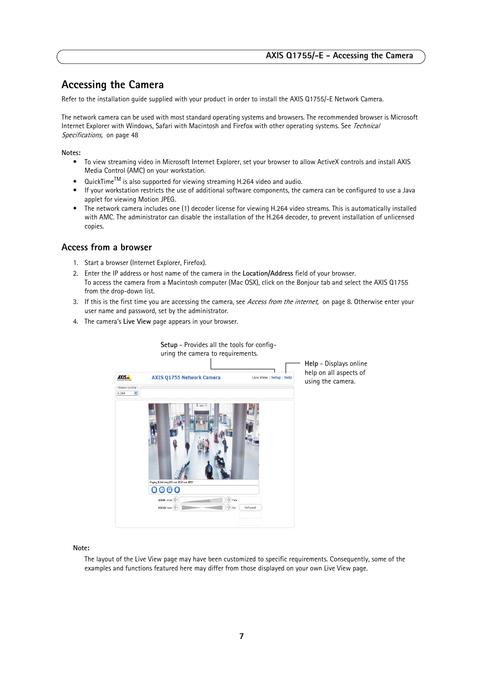 Accessing the camera, Access from a browser | Axis Communications AXIS Q1755-E User Manual | Page 7 / 59