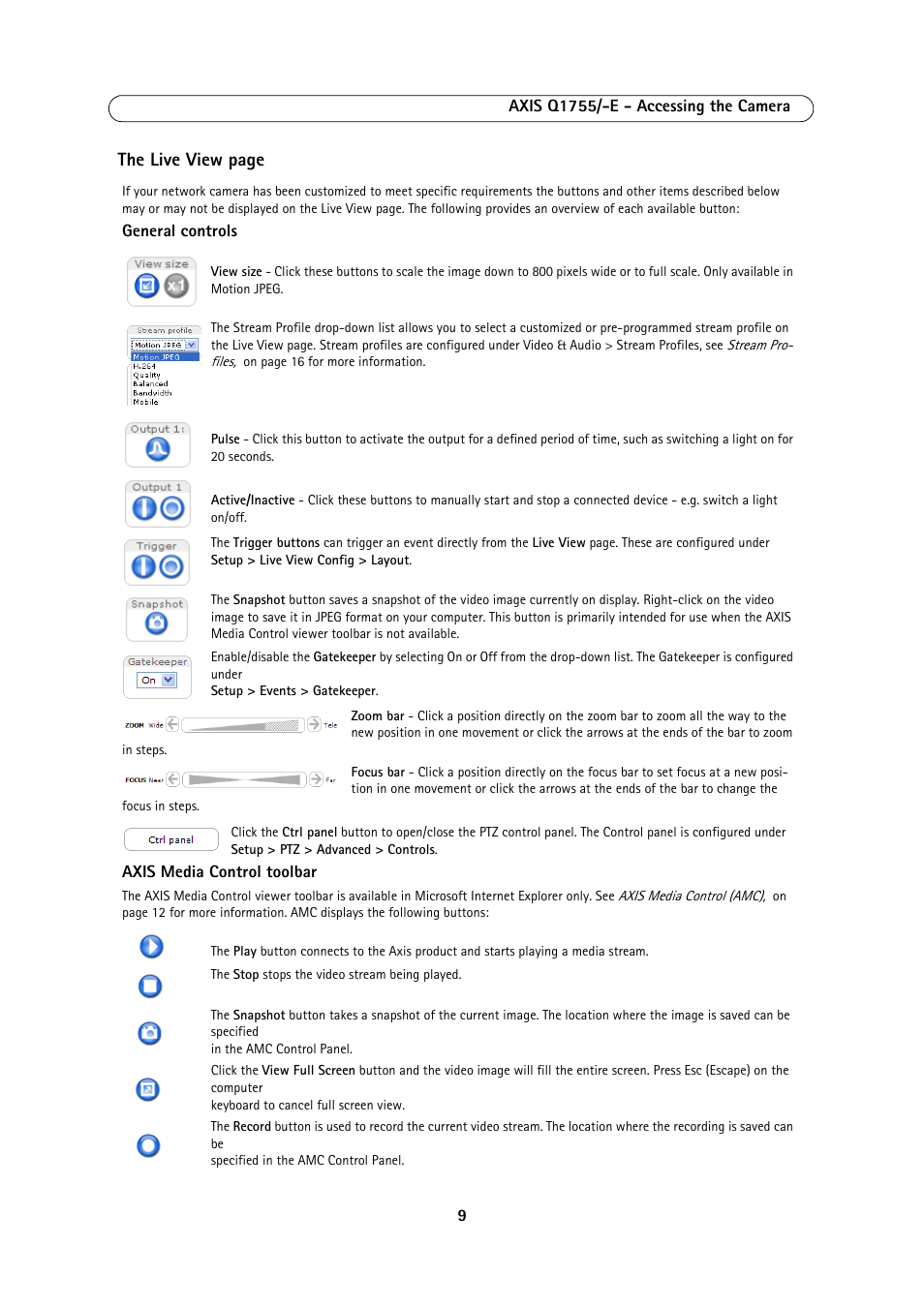 The live view page | Axis Communications AXIS Q1755-E User Manual | Page 9 / 59