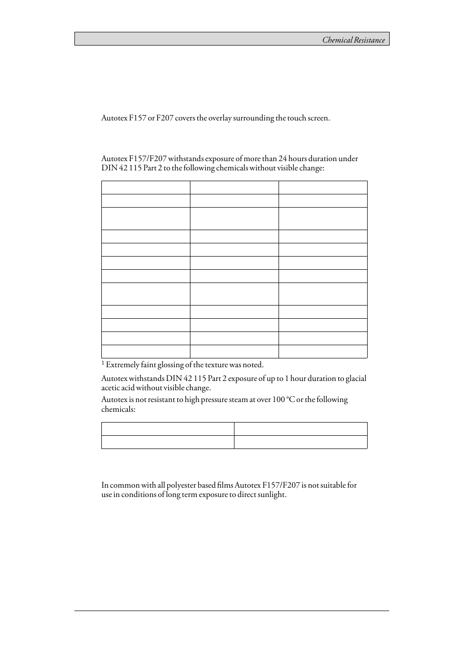 2 touch screen and overlay, 1 autotex f157/207, Solvent resistance | Outdoor use | Beijer Electronics iX Panel T60 EN User Manual | Page 12 / 23