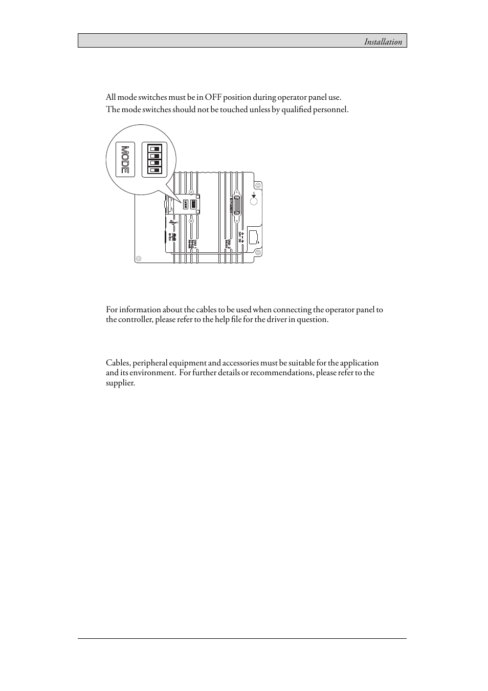 1 mode switches, 2 connections to the controller, 3 other connections and peripherals | Beijer Electronics iX Panel T60 EN User Manual | Page 9 / 23