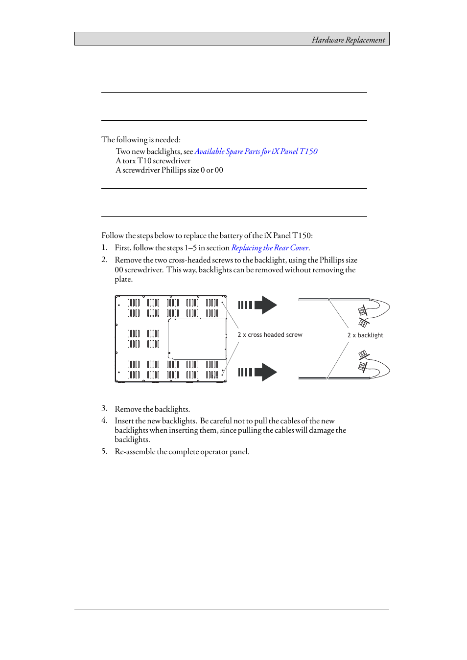 6 replacing the backlight, Replacing the backlight | Beijer Electronics iX Panel T150 EN User Manual | Page 28 / 47