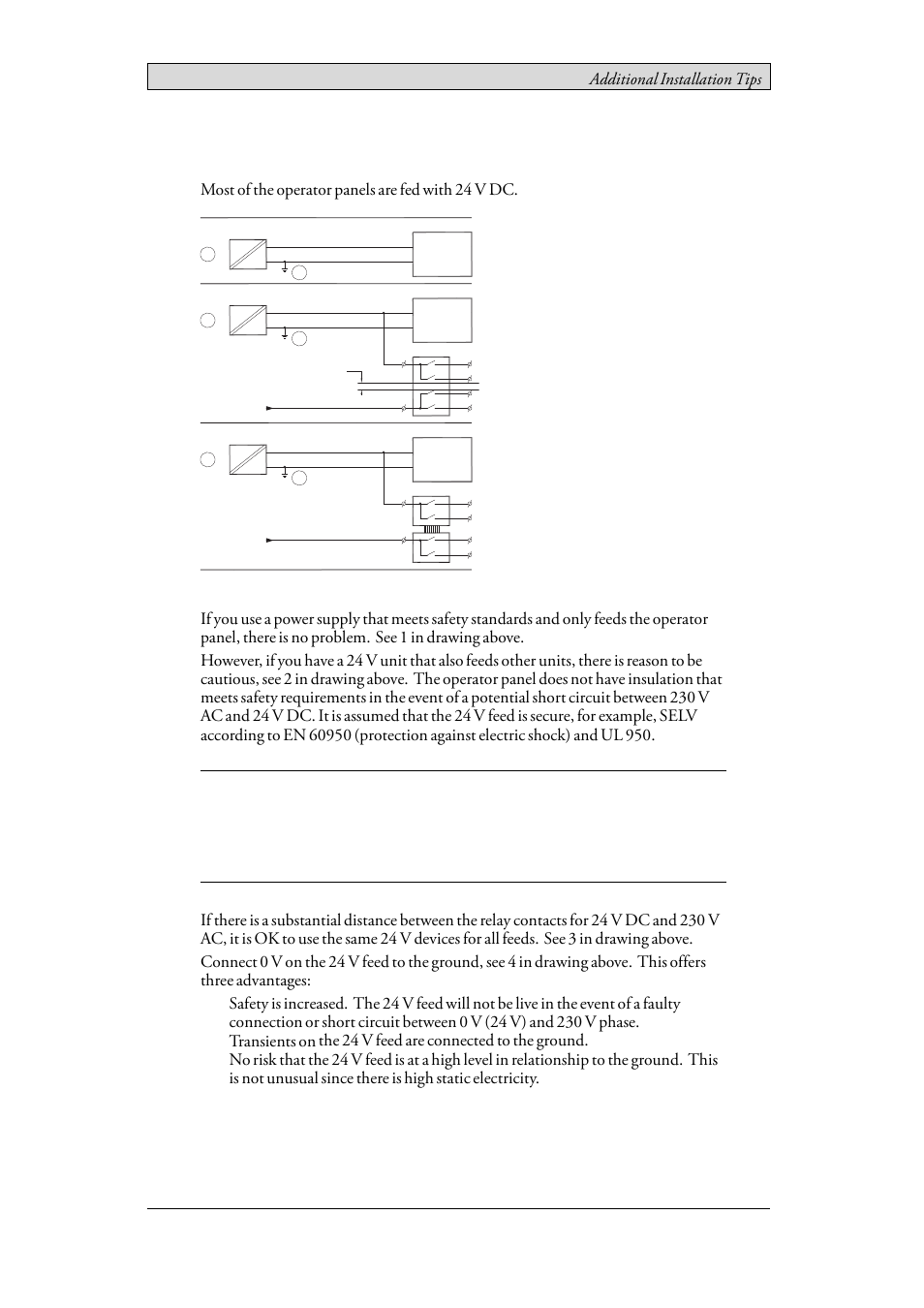 5 safety, Additional installation tips, Most of the operator panels are fed with 24 v dc | Beijer Electronics iX Panel T150 EN User Manual | Page 37 / 47