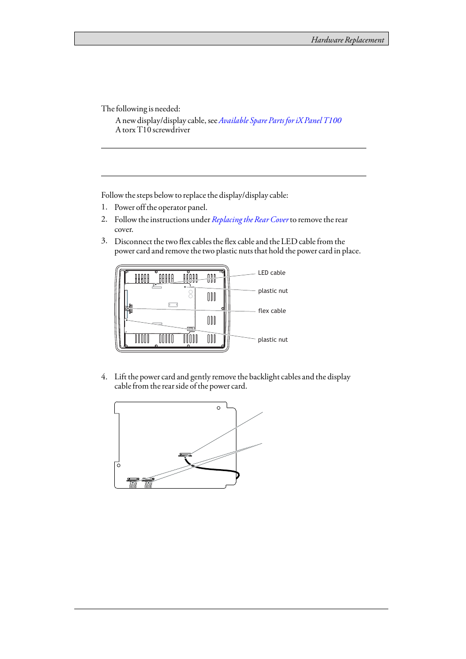 4 replacing the display/display cable, Replacing the display/display cable | Beijer Electronics iX Panel T100 EN User Manual | Page 24 / 46