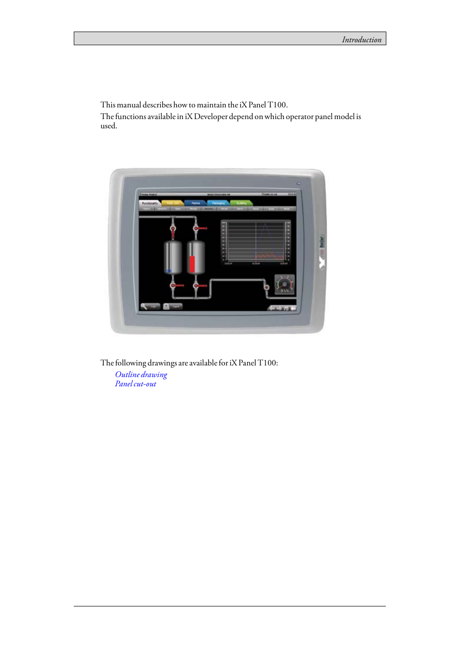 2 introduction, 1 ix panel t100, 2introduction | Beijer Electronics iX Panel T100 EN User Manual | Page 7 / 46