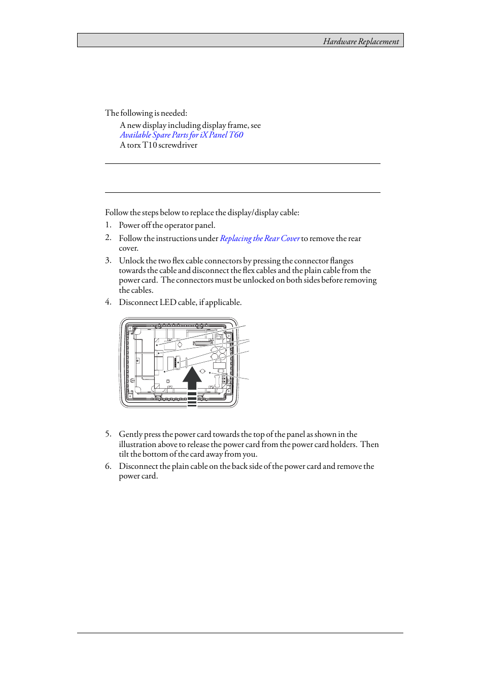 4 replacing the display/display cable, Replacing the display/display cable | Beijer Electronics iX Panel T60 EN User Manual | Page 22 / 45