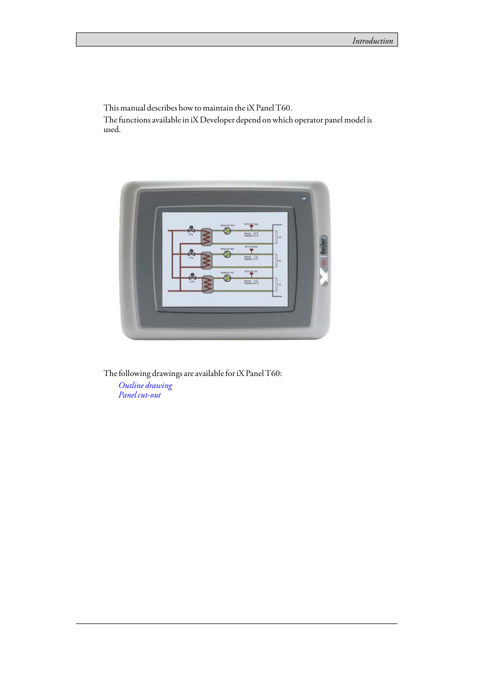 2 introduction, 1 ix panel t60, 2introduction | Beijer Electronics iX Panel T60 EN User Manual | Page 7 / 45