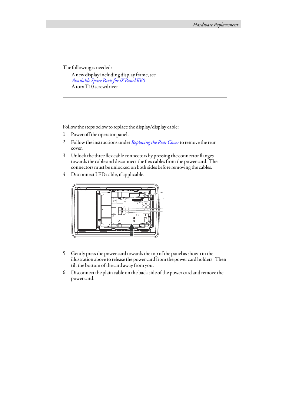 4 replacing the display/display cable, Replacing the display/display cable | Beijer Electronics iX Panel K60 EN User Manual | Page 22 / 45