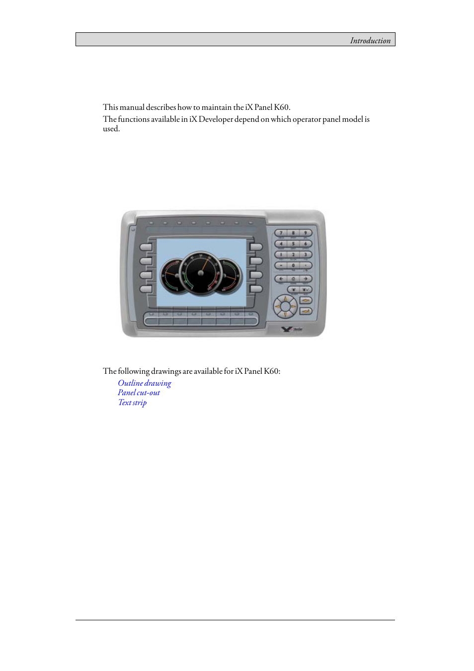 2 introduction, 1 ix panel k60, 2introduction | Beijer Electronics iX Panel K60 EN User Manual | Page 7 / 45