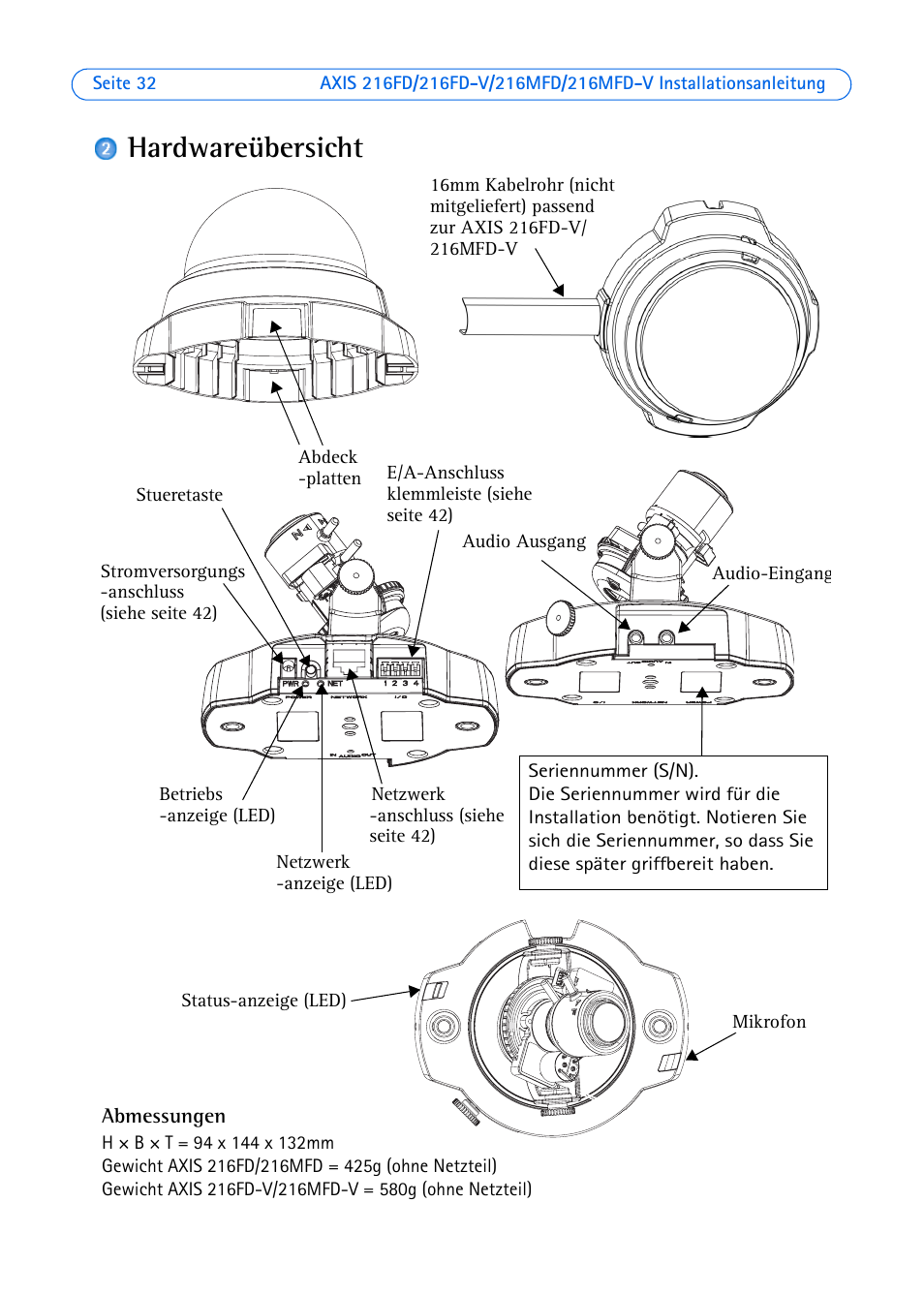 Hardwareübersicht, E seite 32 | Axis Communications Axis 216FD User Manual | Page 32 / 74