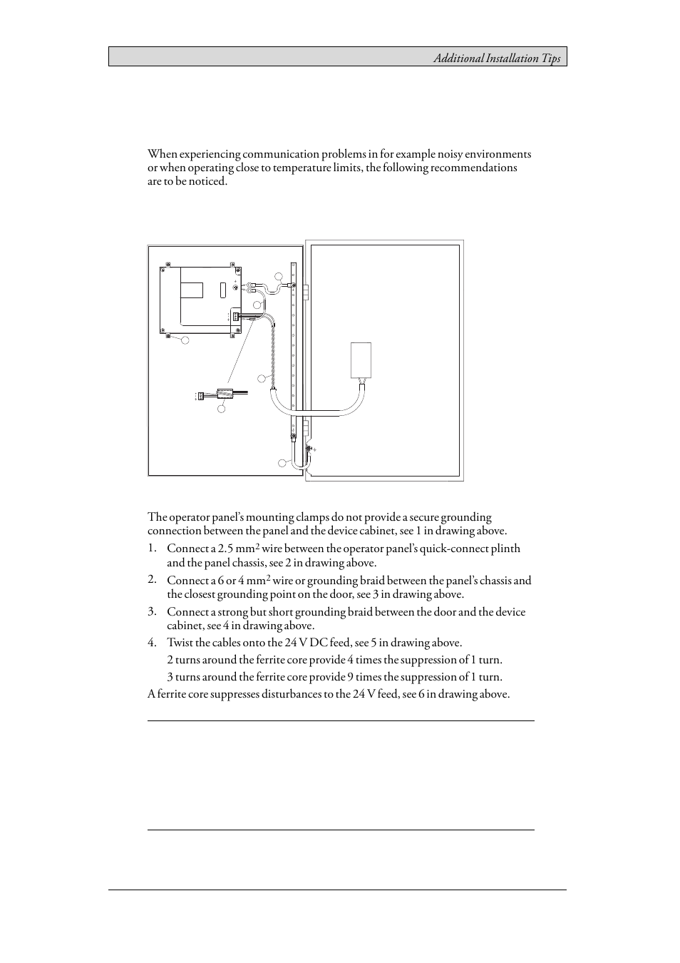 6 additional installation tips, 1 grounding the operator panel, Grounding the operator panel | 6additional installation tips | Beijer Electronics iX Panel TA70 EN User Manual | Page 16 / 23