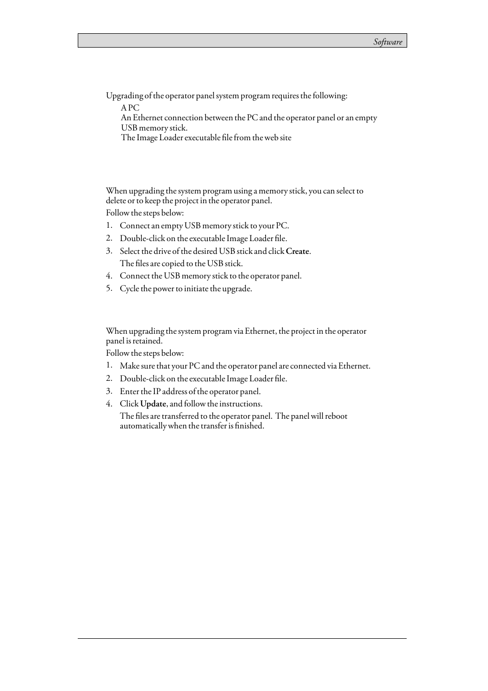 Requirements, Upgrading the system program via ethernet | Beijer Electronics iX Panel TA70 EN User Manual | Page 42 / 45