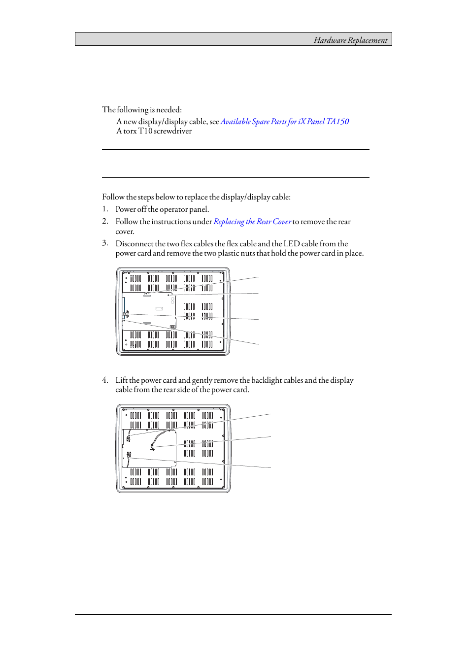 4 replacing the display/display cable, Replacing the display/display cable | Beijer Electronics iX Panel TA150 EN User Manual | Page 22 / 45