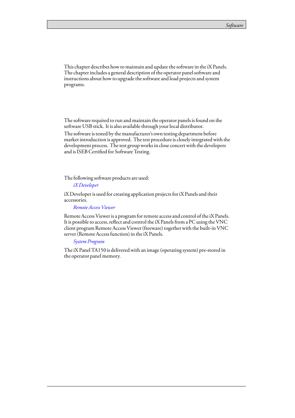 12 software, 1 general information about software, 1 software products | General information about software, Software products | Beijer Electronics iX Panel TA150 EN User Manual | Page 40 / 45