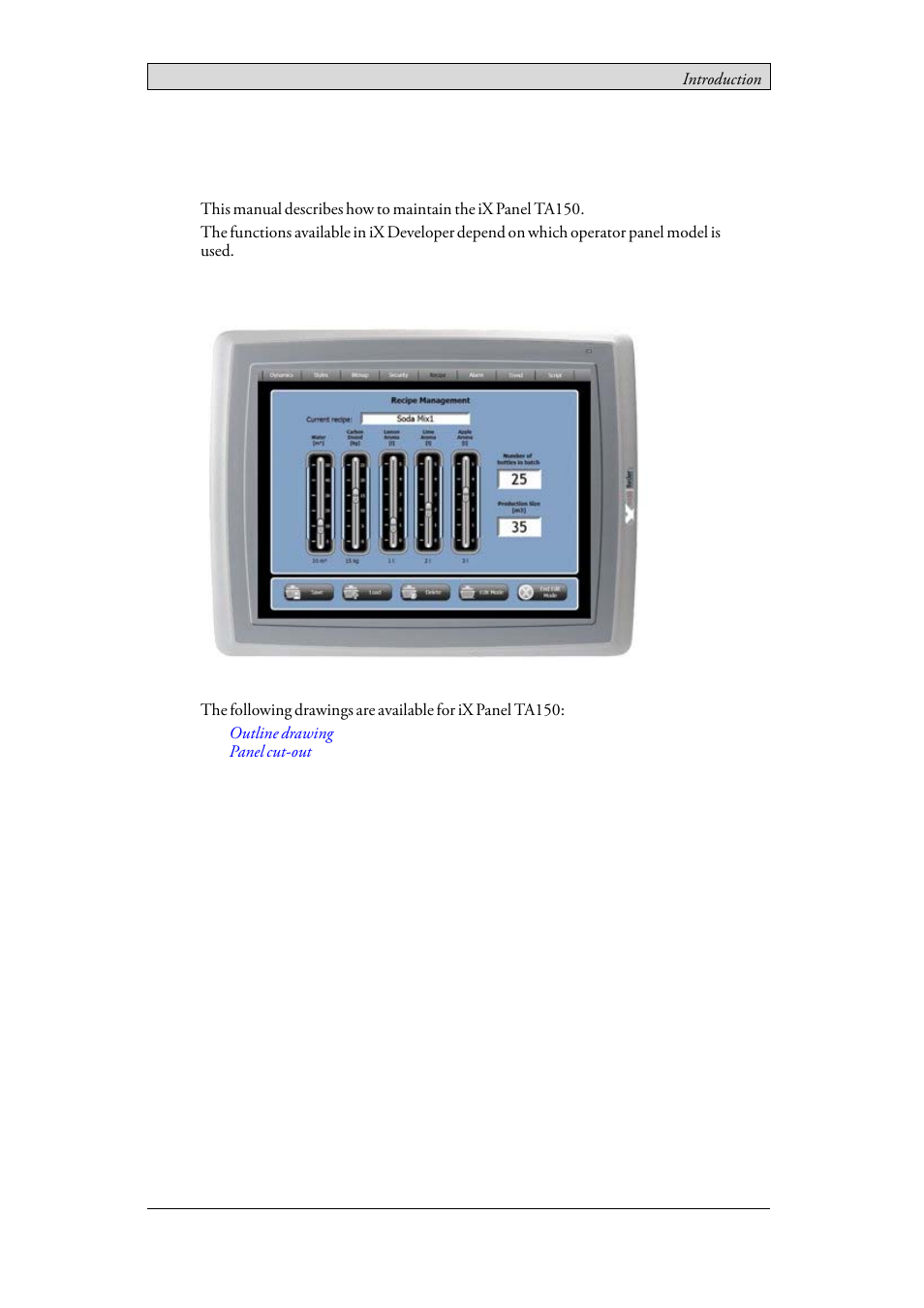 2 introduction, 1 ix panel ta150, Ix panel ta150 | 2introduction | Beijer Electronics iX Panel TA150 EN User Manual | Page 7 / 45