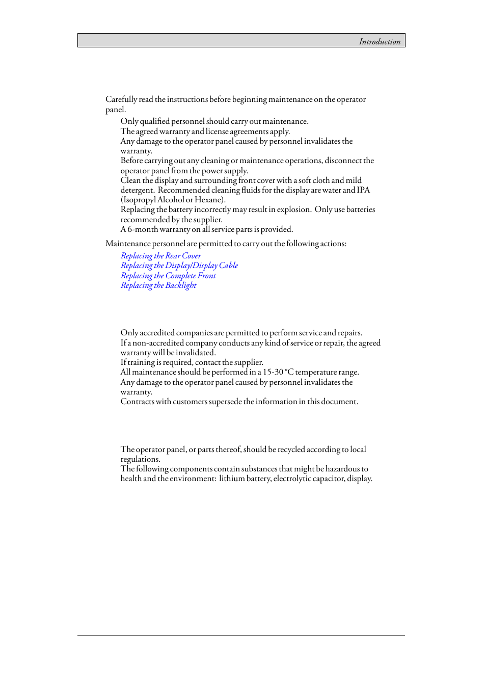 2 maintenance, 3 service and repairs, 4 dismantling and scrapping | Maintenance, Service and repairs, Dismantling and scrapping | Beijer Electronics iX Panel TA150 EN User Manual | Page 8 / 45
