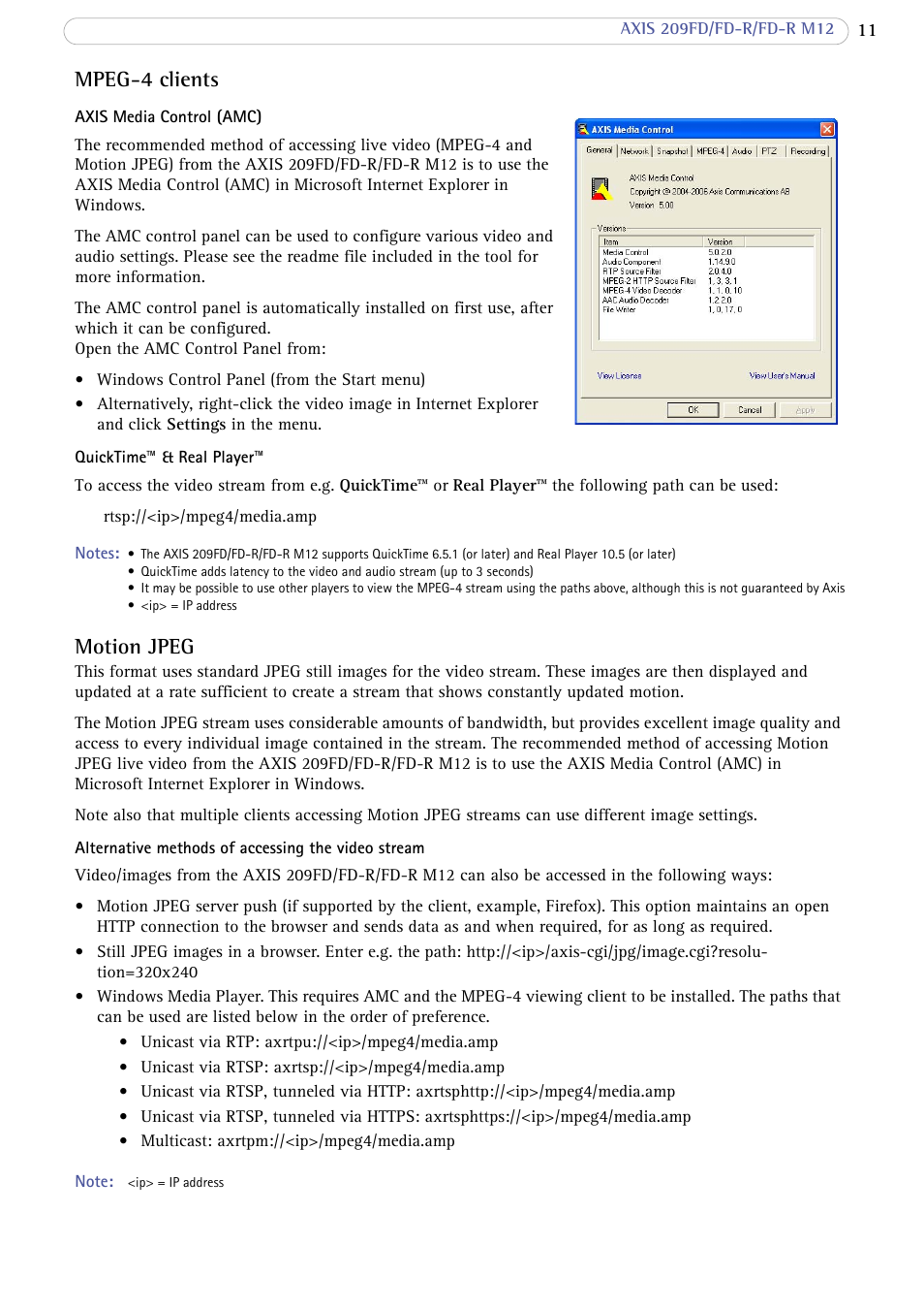 Mpeg-4 clients, Motion jpeg | Axis Communications AXIS FD-R M12 User Manual | Page 11 / 46