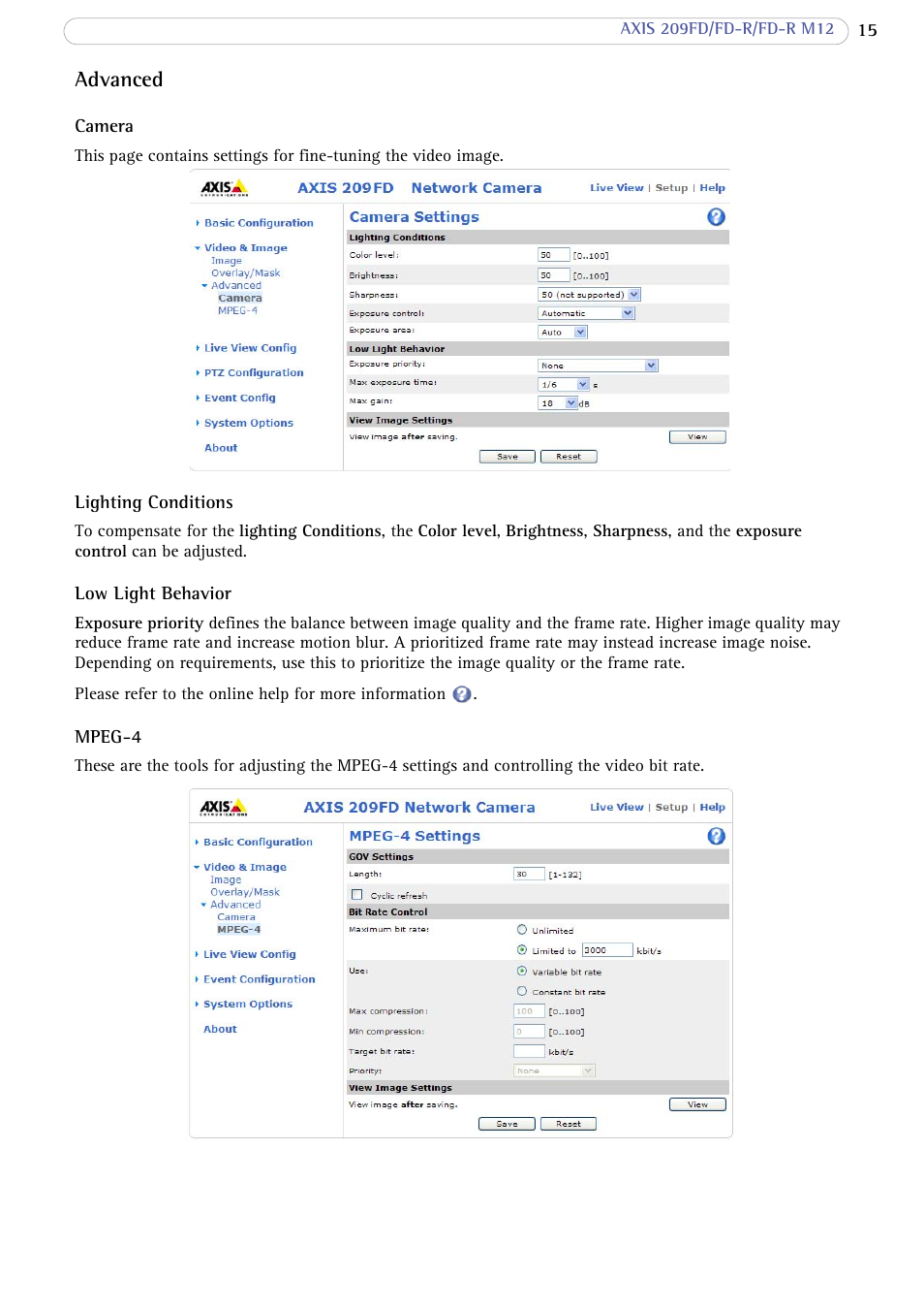 Advanced | Axis Communications AXIS FD-R M12 User Manual | Page 15 / 46