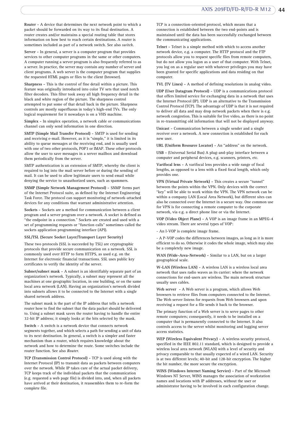 Axis Communications AXIS FD-R M12 User Manual | Page 44 / 46