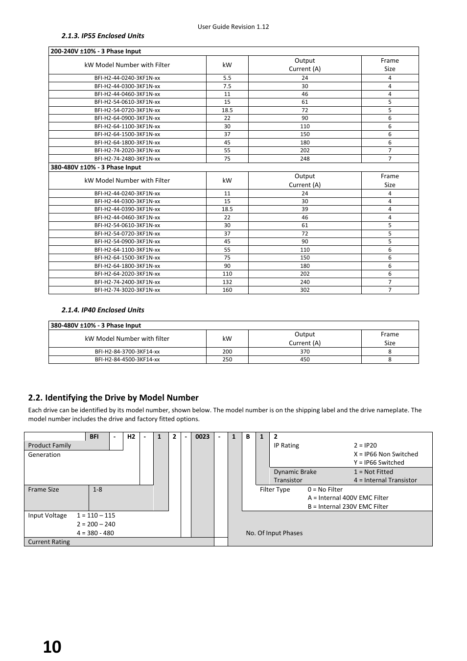 Identifying the drive by model number | Beijer Electronics BFI-H2 V1.12 User Manual | Page 10 / 72