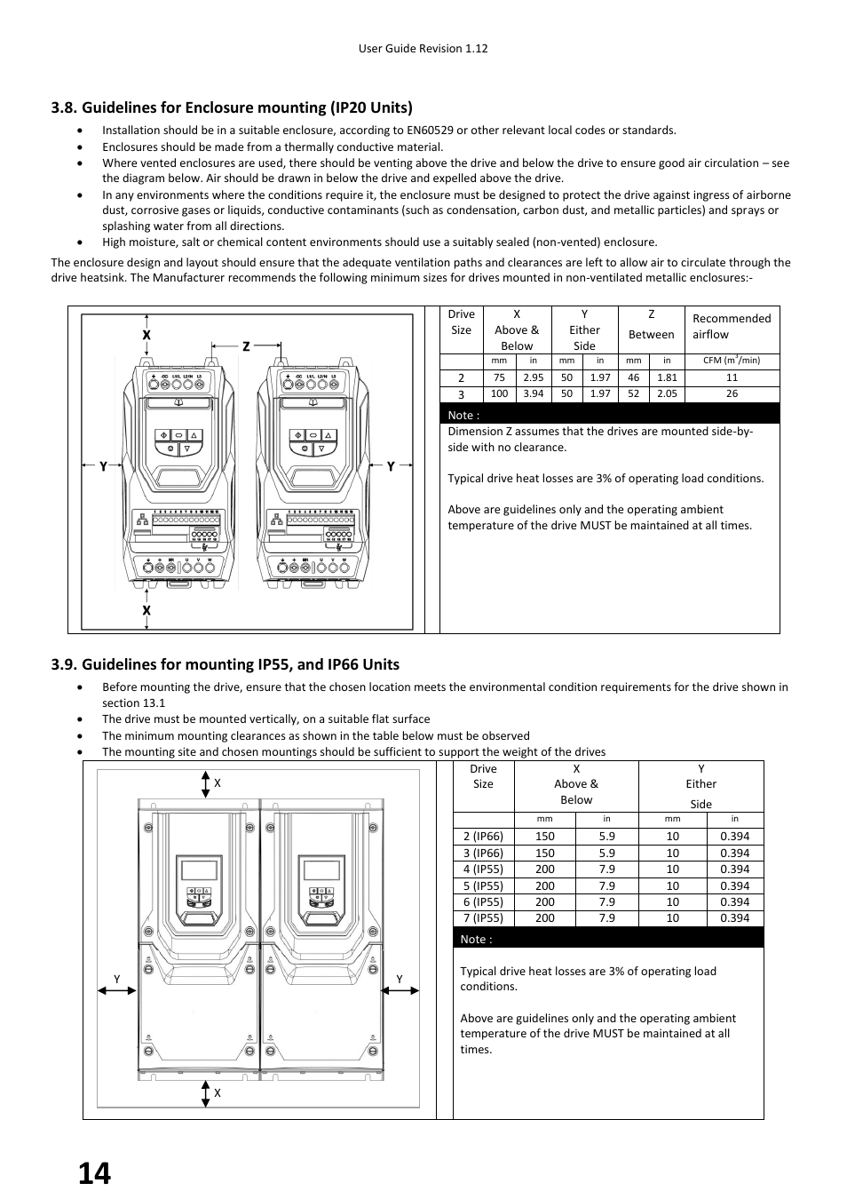 Guidelines for enclosure mounting (ip20 units), Guidelines for mounting ip55, and ip66 units | Beijer Electronics BFI-H2 V1.12 User Manual | Page 14 / 72
