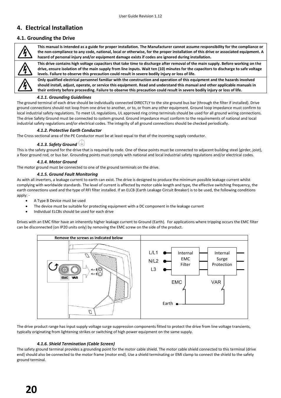 Electrical installation, Grounding the drive | Beijer Electronics BFI-H2 V1.12 User Manual | Page 20 / 72