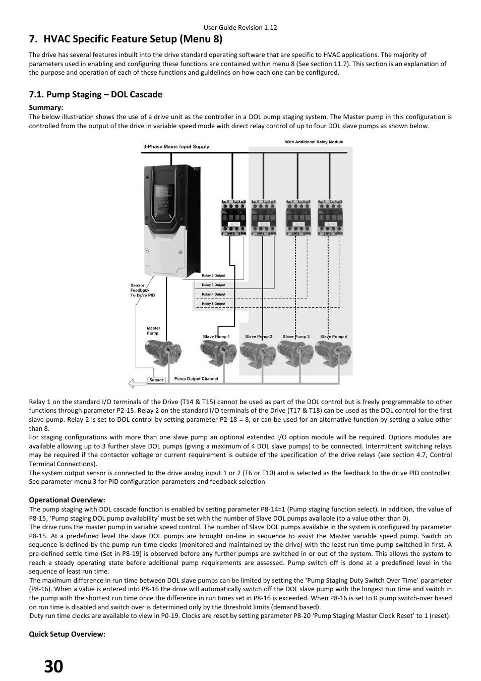 Hvac specific feature setup (menu 8), Pump staging – dol cascade | Beijer Electronics BFI-H2 V1.12 User Manual | Page 30 / 72