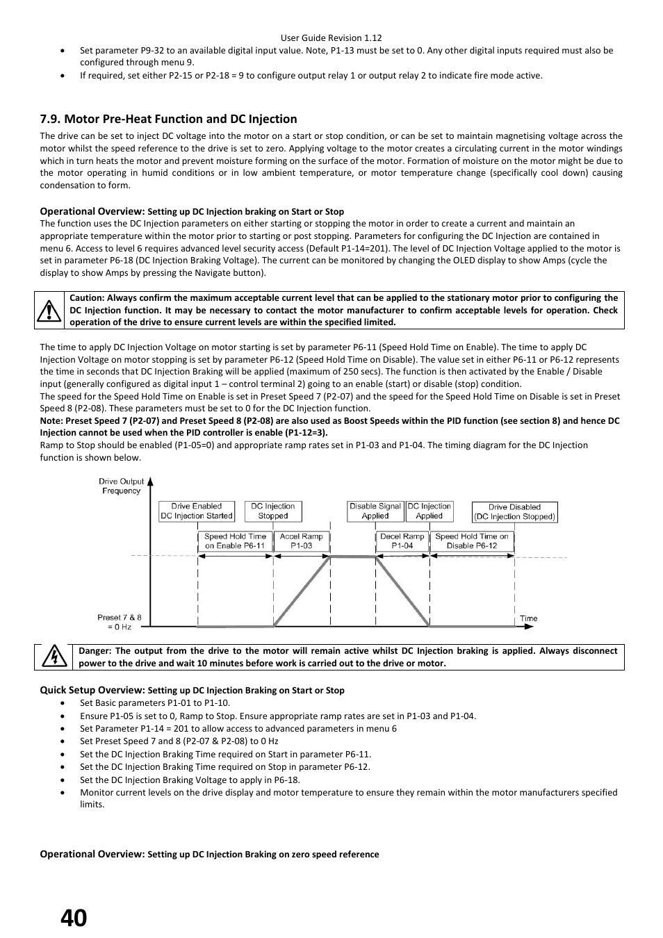 Motor pre-heat function and dc injection | Beijer Electronics BFI-H2 V1.12 User Manual | Page 40 / 72