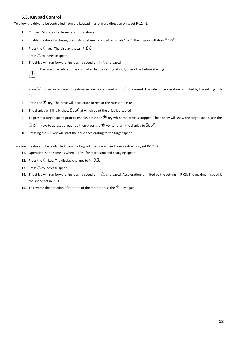 Keypad control, 18 5.3. keypad control | Beijer Electronics Industrial Inverter E2 User Manual | Page 18 / 32