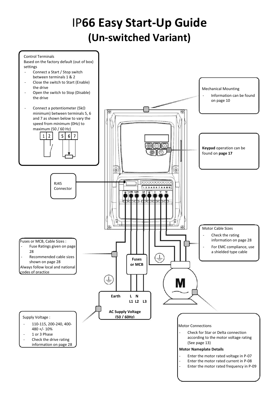 Ip 66 easy start-up guide, Un-switched variant) | Beijer Electronics Industrial Inverter E2 User Manual | Page 4 / 32