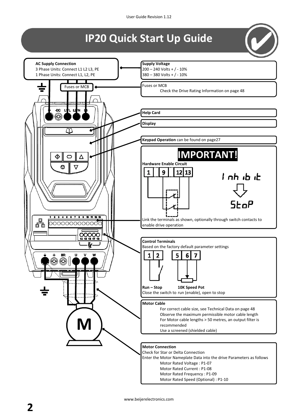 Ip20 quick start up guide, Important | Beijer Electronics BFI-P2 V1.21 User Manual | Page 2 / 56