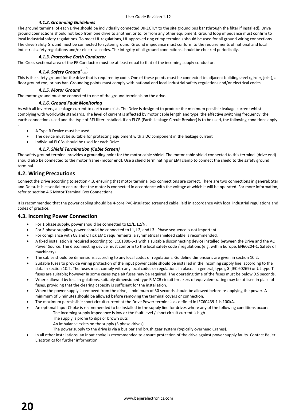 Wiring precautions, Incoming power connection | Beijer Electronics BFI-P2 V1.21 User Manual | Page 20 / 56