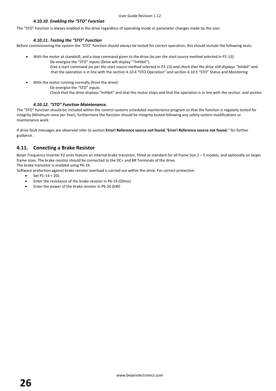 Conecting a brake resistor | Beijer Electronics BFI-P2 V1.21 User Manual | Page 26 / 56