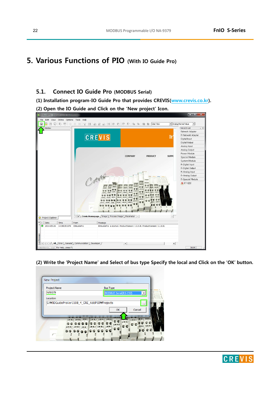 Various functions of pio (with io guide pro), Connect io guide pro (modbus serial), Various functions of pio | Beijer Electronics NA-9379 User Manual | Page 22 / 86