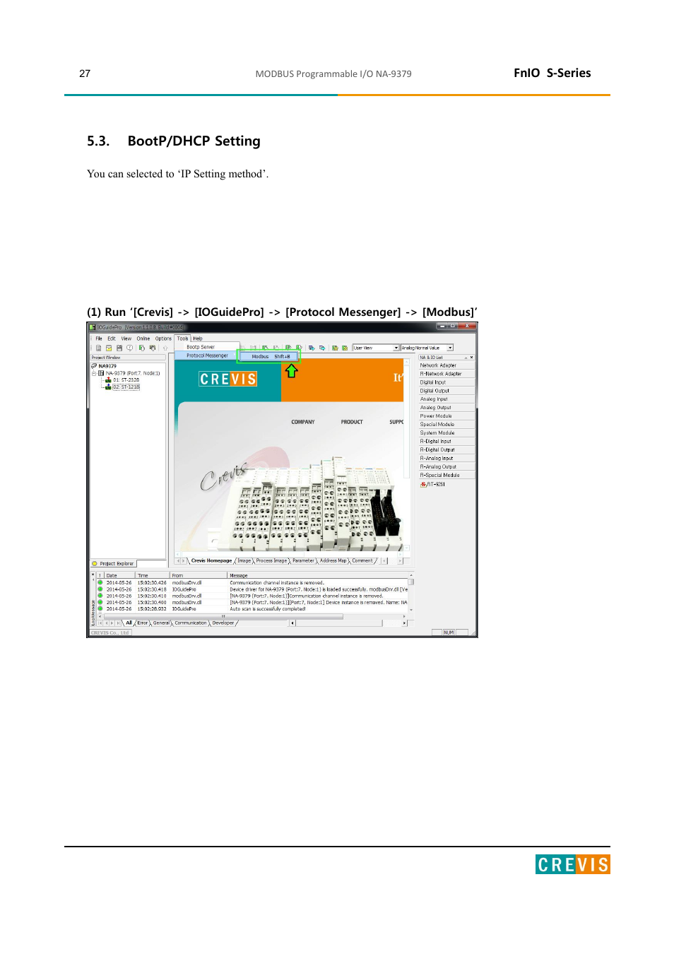 Bootp/dhcp setting, Fnio s-series | Beijer Electronics NA-9379 User Manual | Page 27 / 86