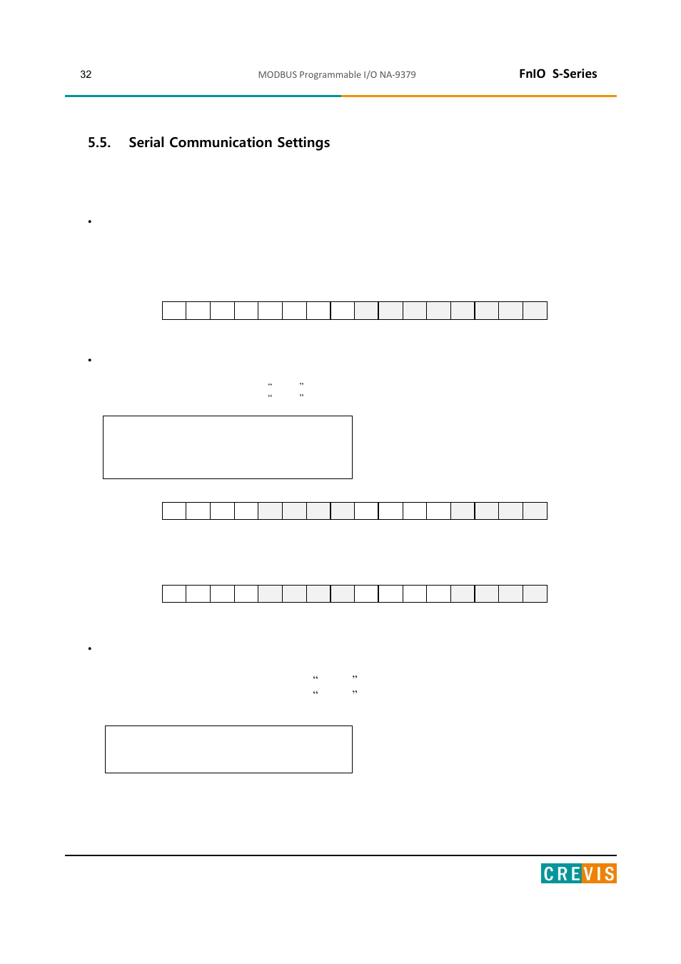 Serial communication settings, Fnio s-series | Beijer Electronics NA-9379 User Manual | Page 32 / 86