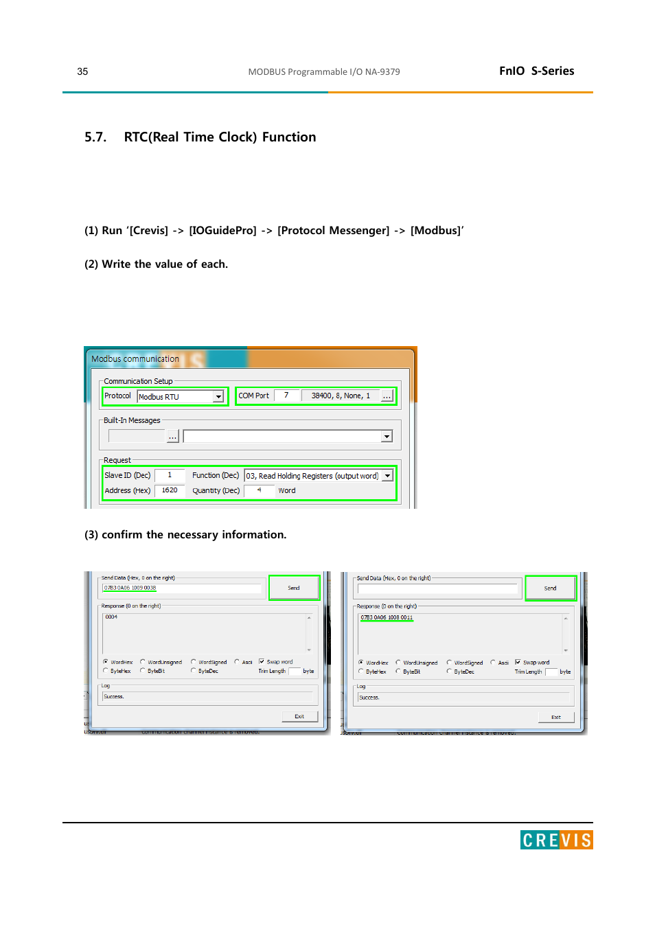 Rtc(real time clock) function, Fnio s-series | Beijer Electronics NA-9379 User Manual | Page 35 / 86