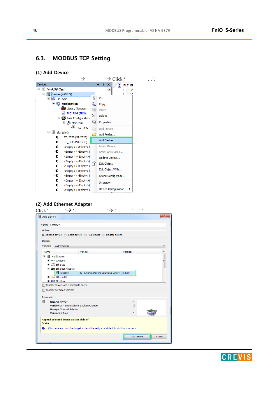 Modbus tcp setting, Fnio s-series | Beijer Electronics NA-9379 User Manual | Page 46 / 86